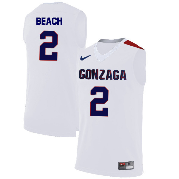 Men #2 Jack Beach Gonzaga Bulldogs College Basketball Jerseys-White